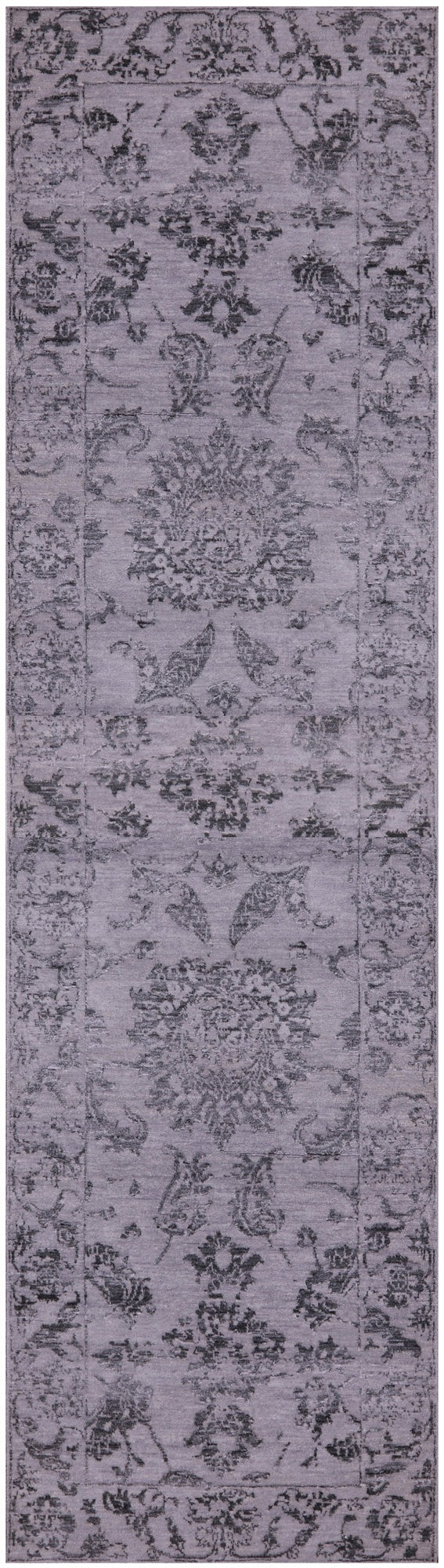 Grey Persian Tabriz Handmade Wool & Silk Runner Rug - 2' 8" X 9' 11" - Golden Nile