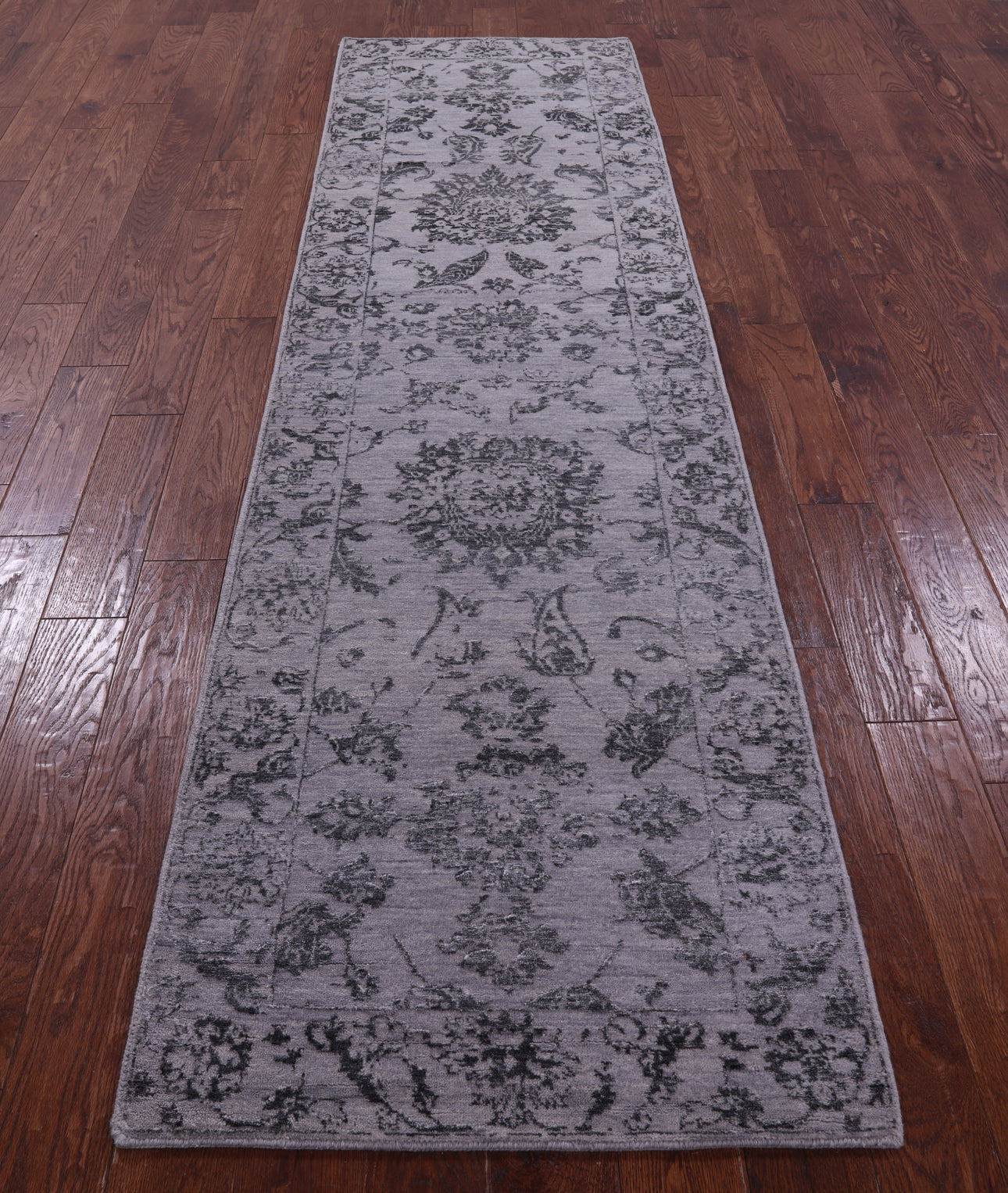 Grey Persian Tabriz Handmade Wool & Silk Runner Rug - 2' 8" X 9' 11" - Golden Nile