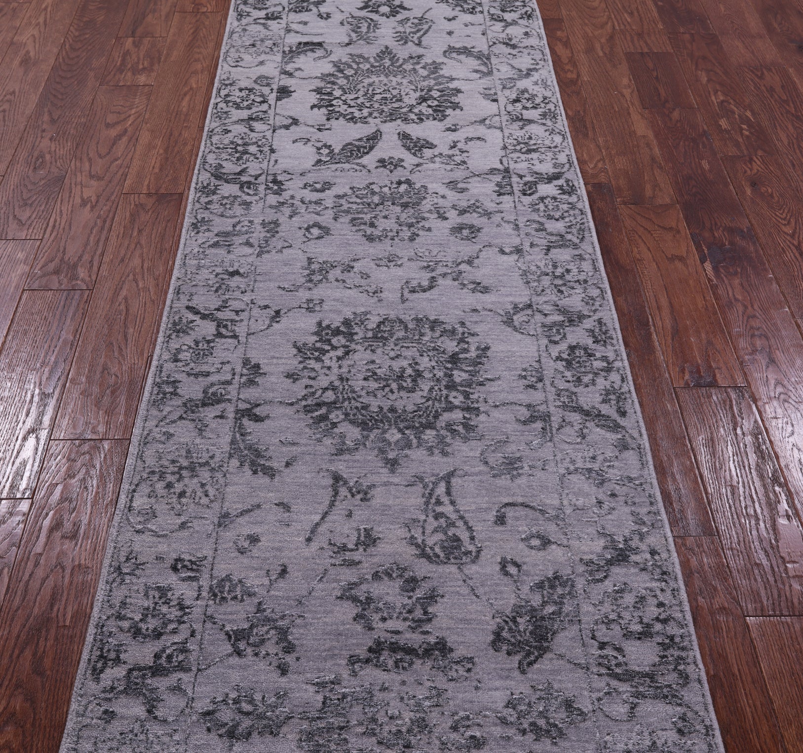 Grey Persian Tabriz Handmade Wool & Silk Runner Rug - 2' 8" X 9' 11" - Golden Nile