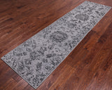 Grey Persian Tabriz Handmade Wool & Silk Runner Rug - 2' 8" X 9' 11"
