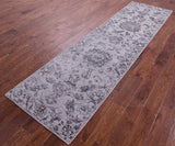 Grey Persian Tabriz Handmade Wool & Silk Runner Rug - 2' 8" X 9' 11" - Golden Nile