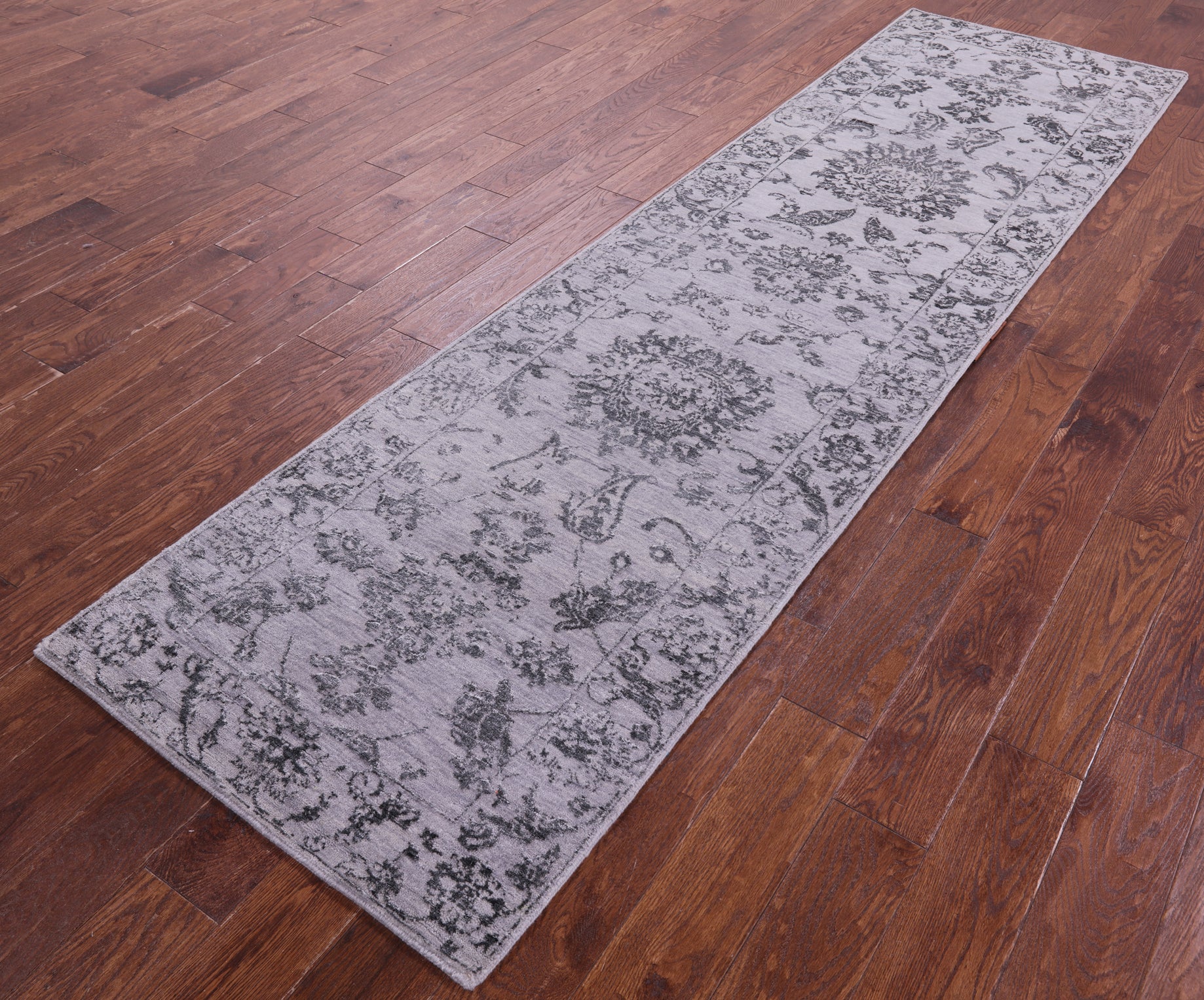 Grey Persian Tabriz Handmade Wool & Silk Runner Rug - 2' 8" X 9' 11" - Golden Nile