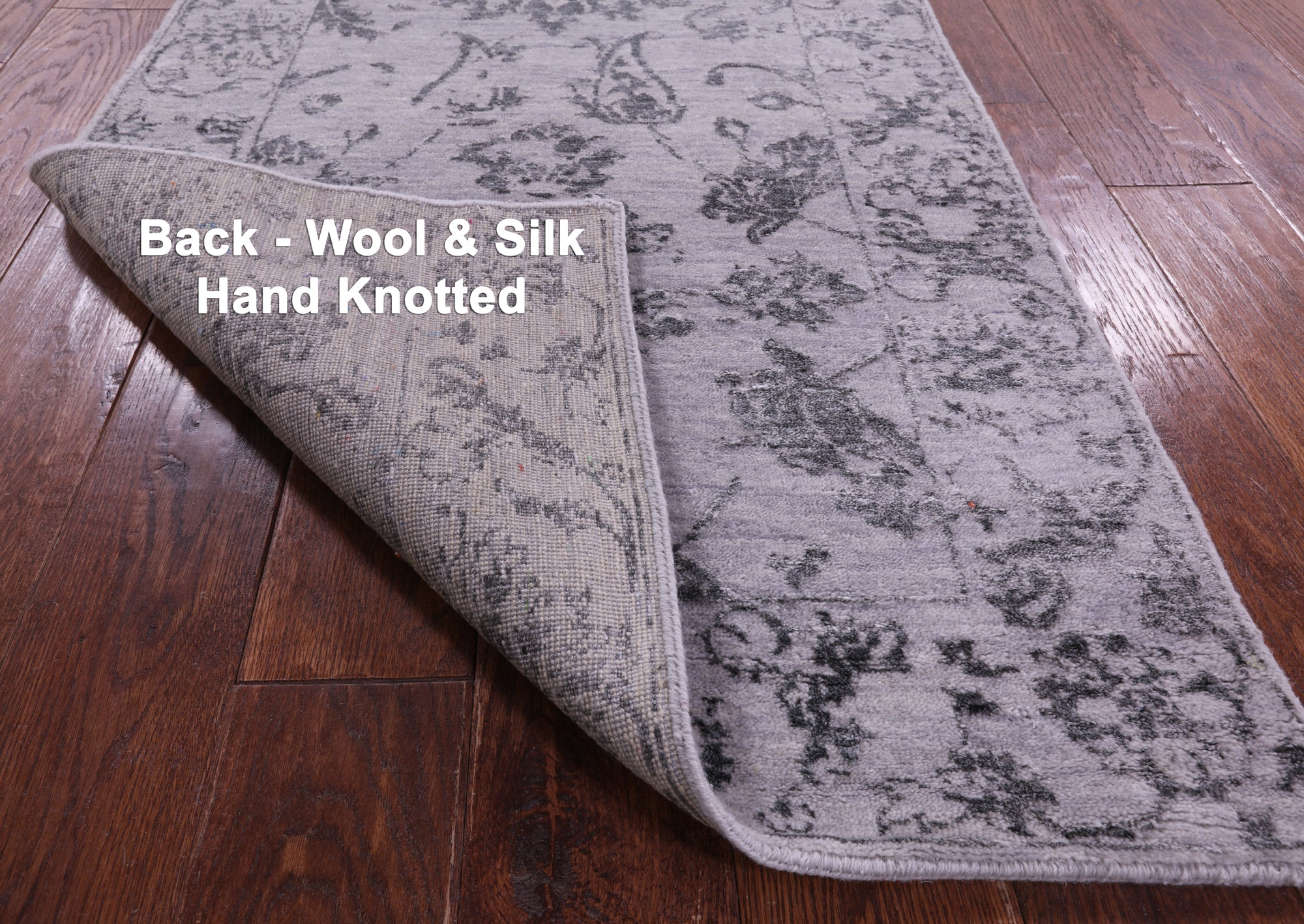 Grey Persian Tabriz Handmade Wool & Silk Runner Rug - 2' 8" X 9' 11" - Golden Nile