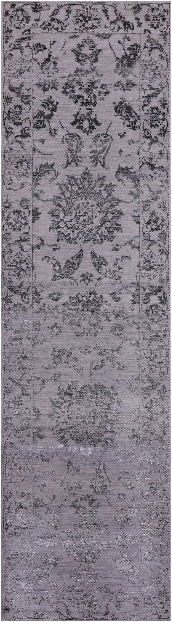 Grey Persian Tabriz Handmade Wool & Silk Runner Rug - 2' 8" X 9' 11"