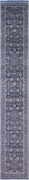 Grey Persian Tabriz Handmade Wool & Silk Runner Rug - 2' 6" X 15' 10" - Golden Nile