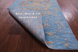 Blue Contemporary Hand Knotted Wool & Silk Runner Rug - 2' 7" X 12' 2" - Golden Nile