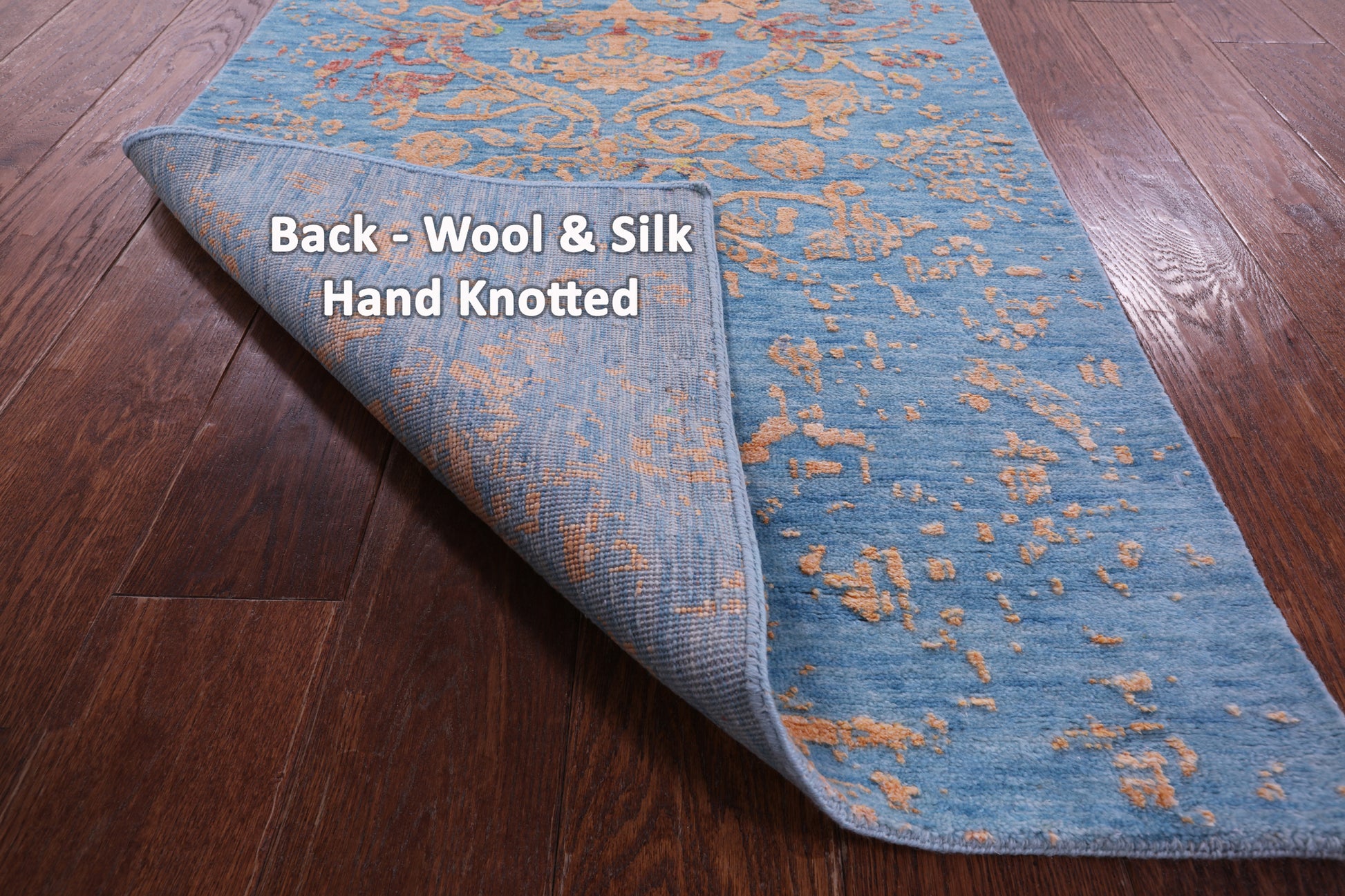 Blue Contemporary Hand Knotted Wool & Silk Runner Rug - 2' 7" X 12' 2" - Golden Nile