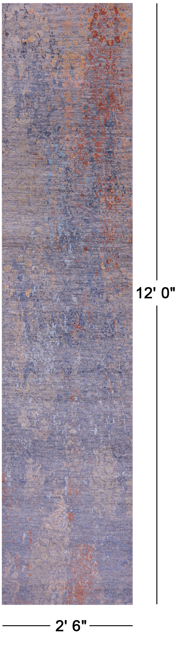 Grey Abstract Contemporary Hand Knotted Wool & Silk Runner Rug - 2' 6" X 12' 0" - Golden Nile
