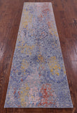 Grey Abstract Contemporary Hand Knotted Wool & Silk Runner Rug - 2' 5" X 8' 8" - Golden Nile
