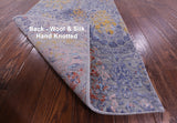 Grey Abstract Contemporary Hand Knotted Wool & Silk Runner Rug - 2' 5" X 8' 8" - Golden Nile