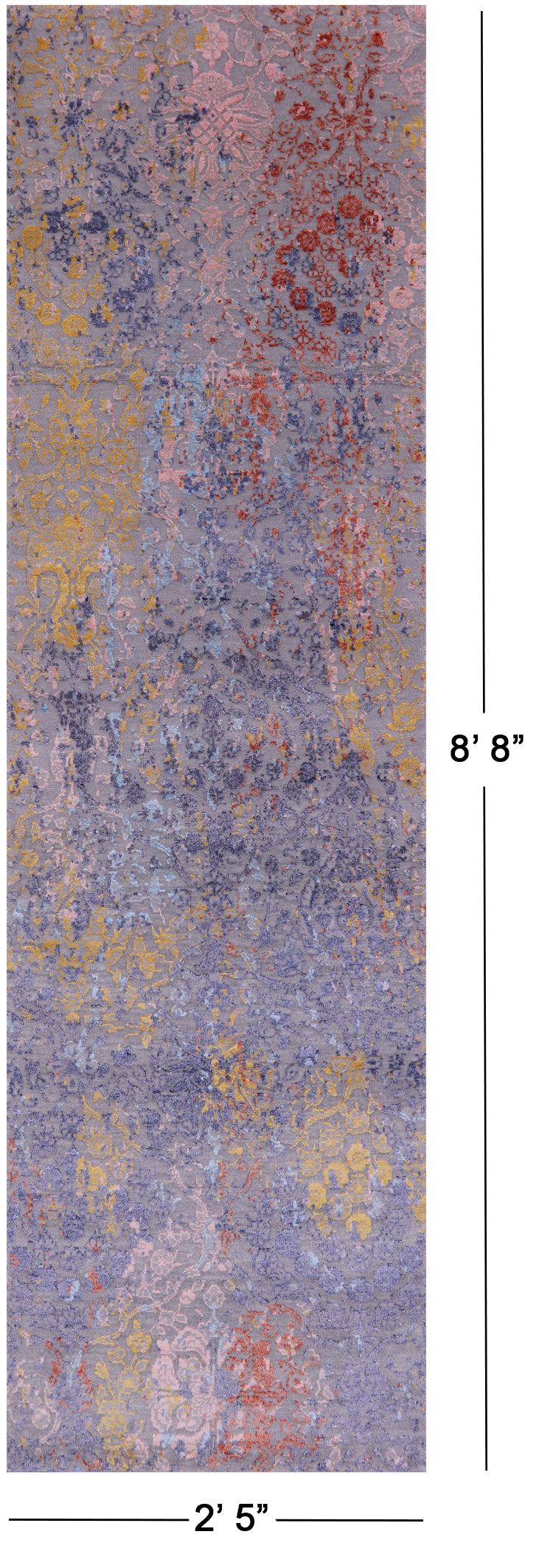 Grey Abstract Contemporary Hand Knotted Wool & Silk Runner Rug - 2' 5" X 8' 8" - Golden Nile