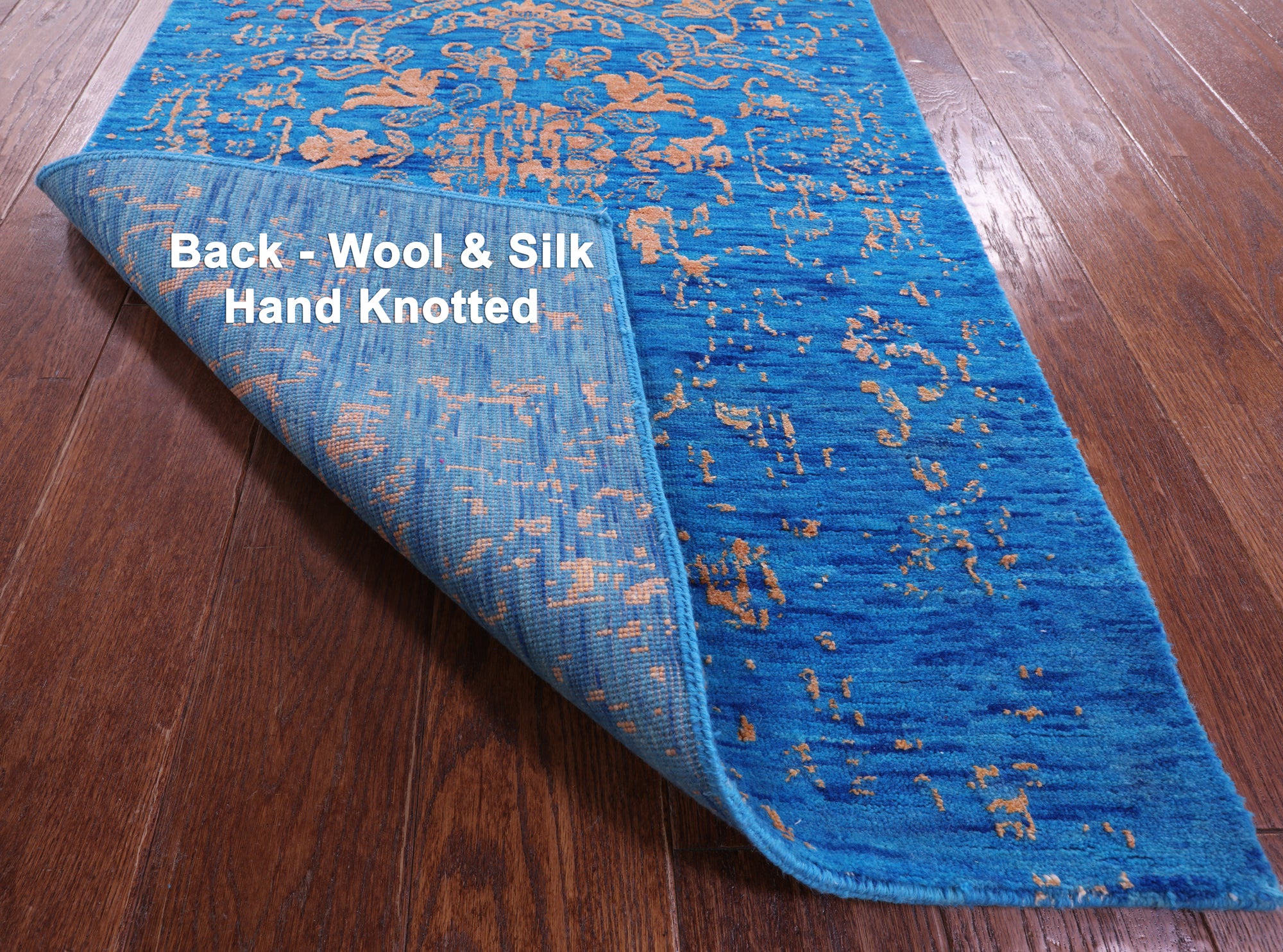Blue Contemporary Hand Knotted Wool & Silk Runner Rug - 2' 6" X 14' 3" - Golden Nile