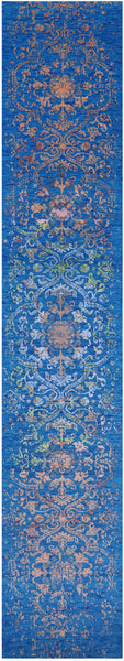Blue Contemporary Hand Knotted Wool & Silk Runner Rug - 2' 6" X 14' 3" - Golden Nile