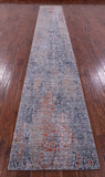 Grey Abstract Contemporary Hand Knotted Wool & Silk Runner Rug - 2' 7" X 17' 2" - Golden Nile