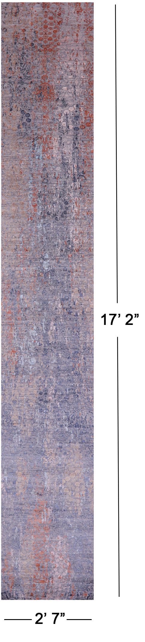 Grey Abstract Contemporary Hand Knotted Wool & Silk Runner Rug - 2' 7" X 17' 2" - Golden Nile