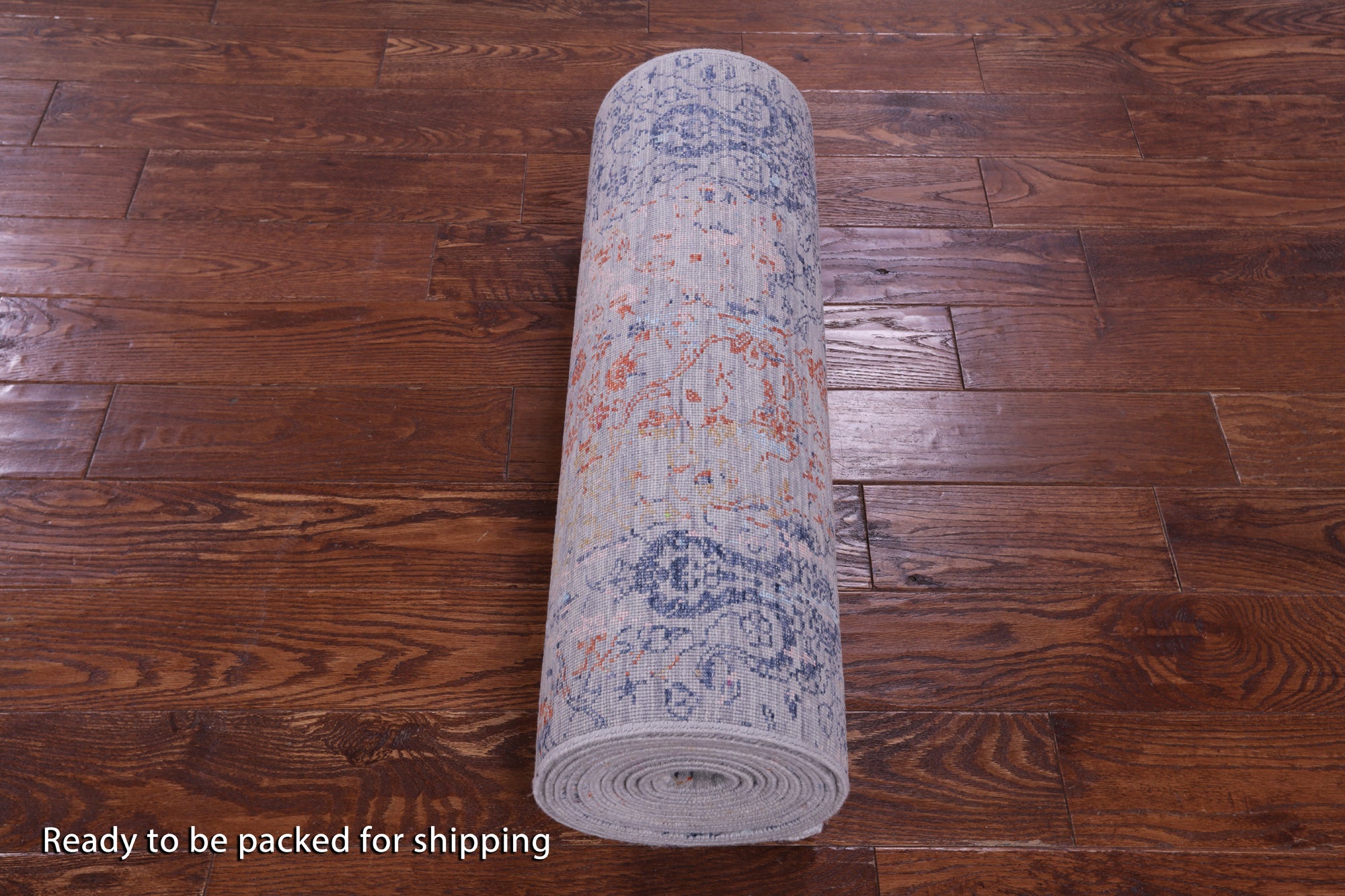 Grey Abstract Contemporary Hand Knotted Wool & Silk Runner Rug - 2' 7" X 17' 2" - Golden Nile