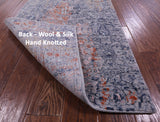 Grey Abstract Contemporary Hand Knotted Wool & Silk Runner Rug - 2' 7" X 17' 2" - Golden Nile