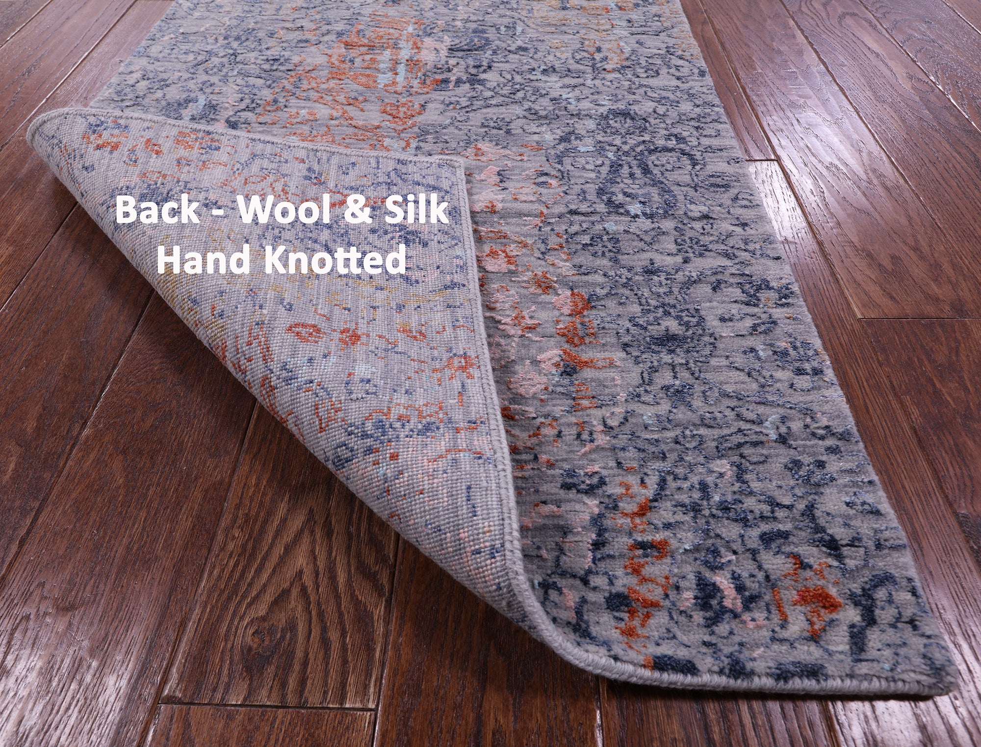 Grey Abstract Contemporary Hand Knotted Wool & Silk Runner Rug - 2' 7" X 17' 2" - Golden Nile