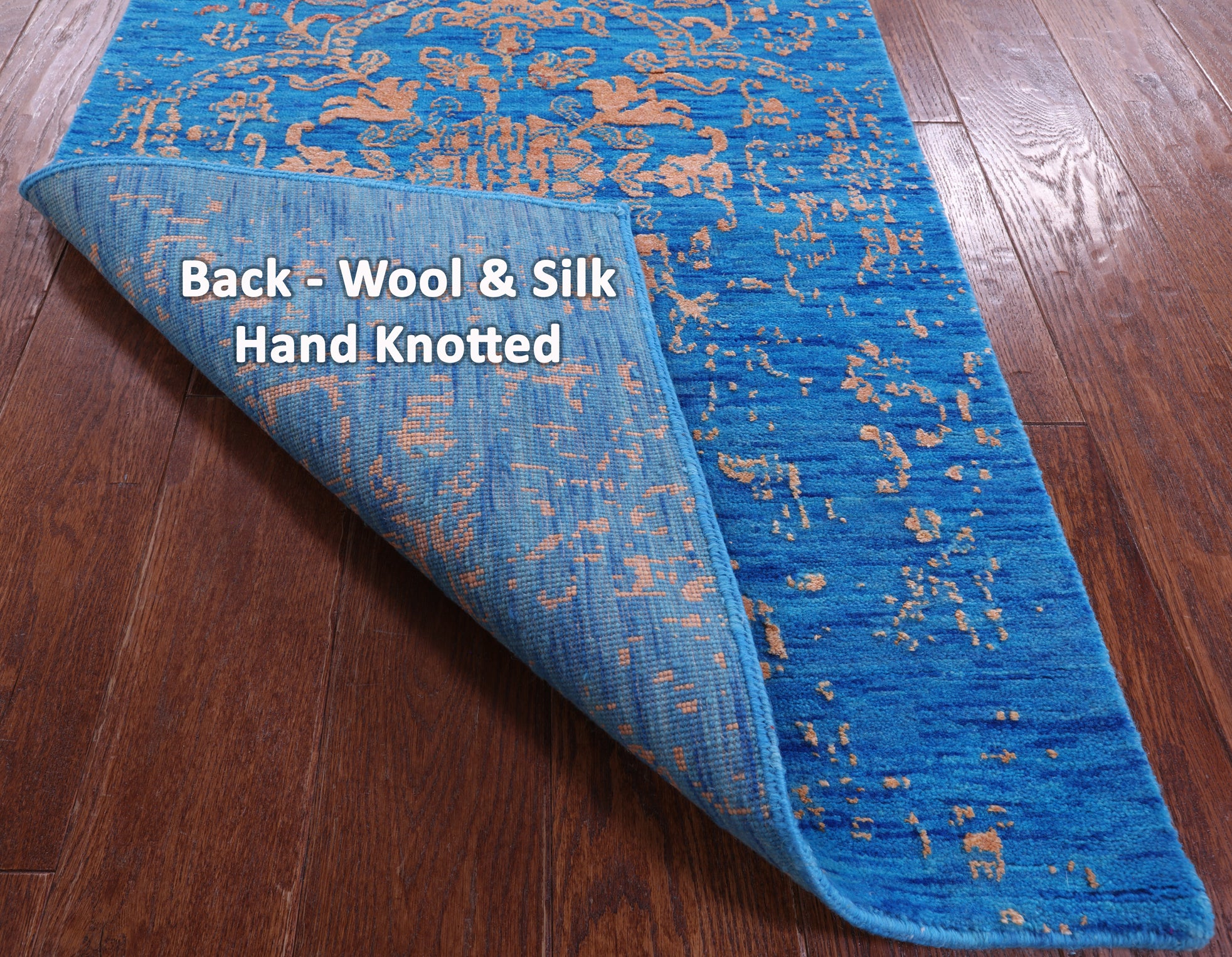 Blue Contemporary Hand Knotted Wool & Silk Runner Rug - 2' 6" X 14' 3" - Golden Nile