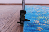 Blue Contemporary Hand Knotted Wool & Silk Runner Rug - 2' 6" X 14' 3" - Golden Nile