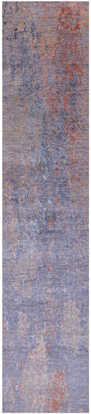 Abstract Contemporary Hand Knotted Wool & Silk Runner Rug - 2' 6" X 12' 1" - Golden Nile