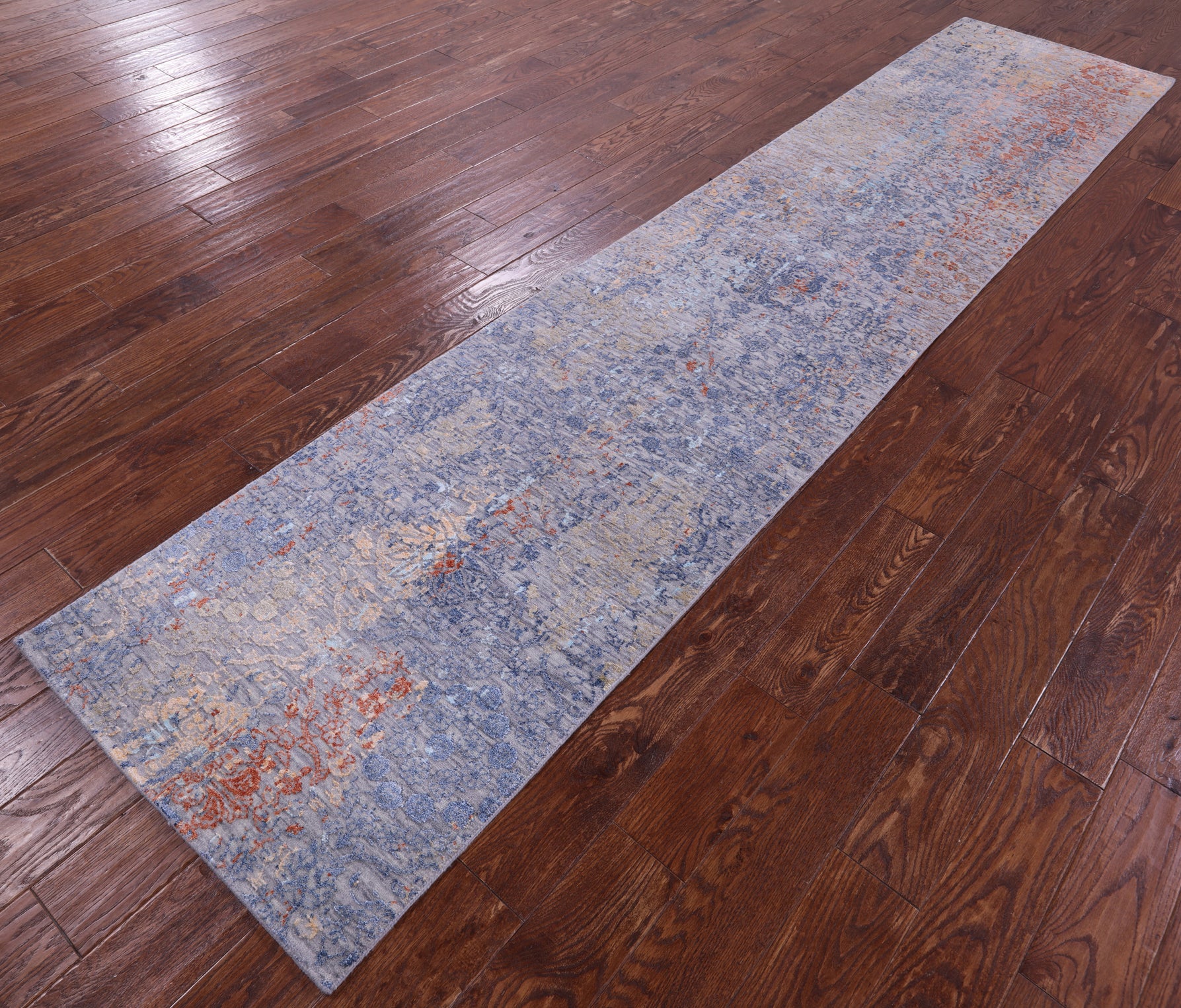 Abstract Contemporary Hand Knotted Wool & Silk Runner Rug - 2' 6" X 12' 1" - Golden Nile