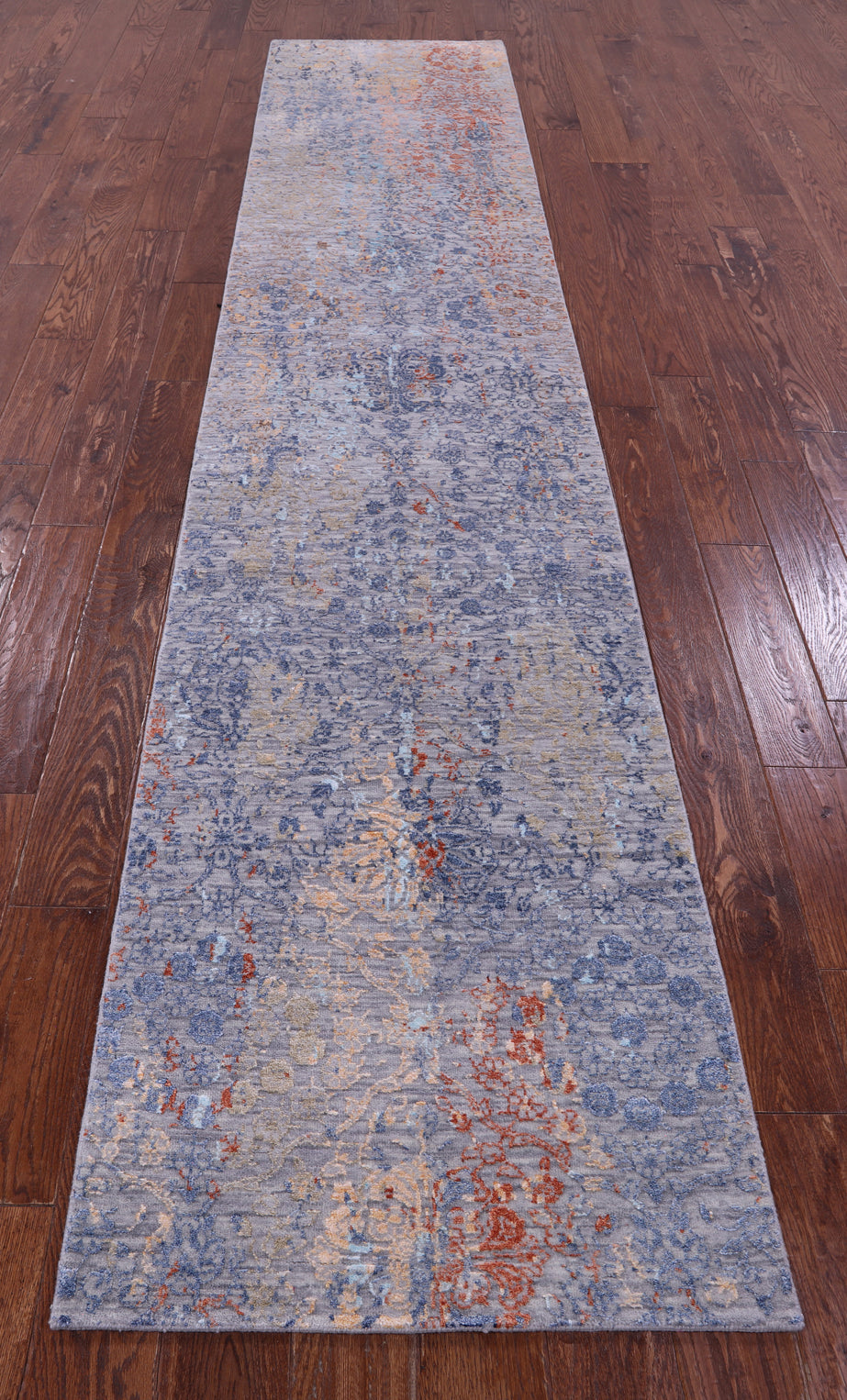 Abstract Contemporary Hand Knotted Wool & Silk Runner Rug - 2' 6" X 12' 1" - Golden Nile
