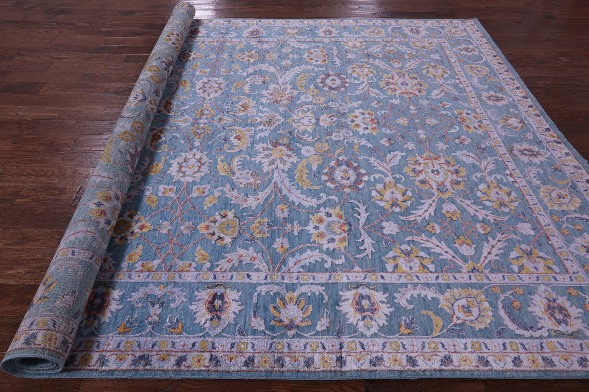 Blue Persian Tabriz Handmade Wool & Silk Rug - 8' 10" X 12' 0" - Golden Nile