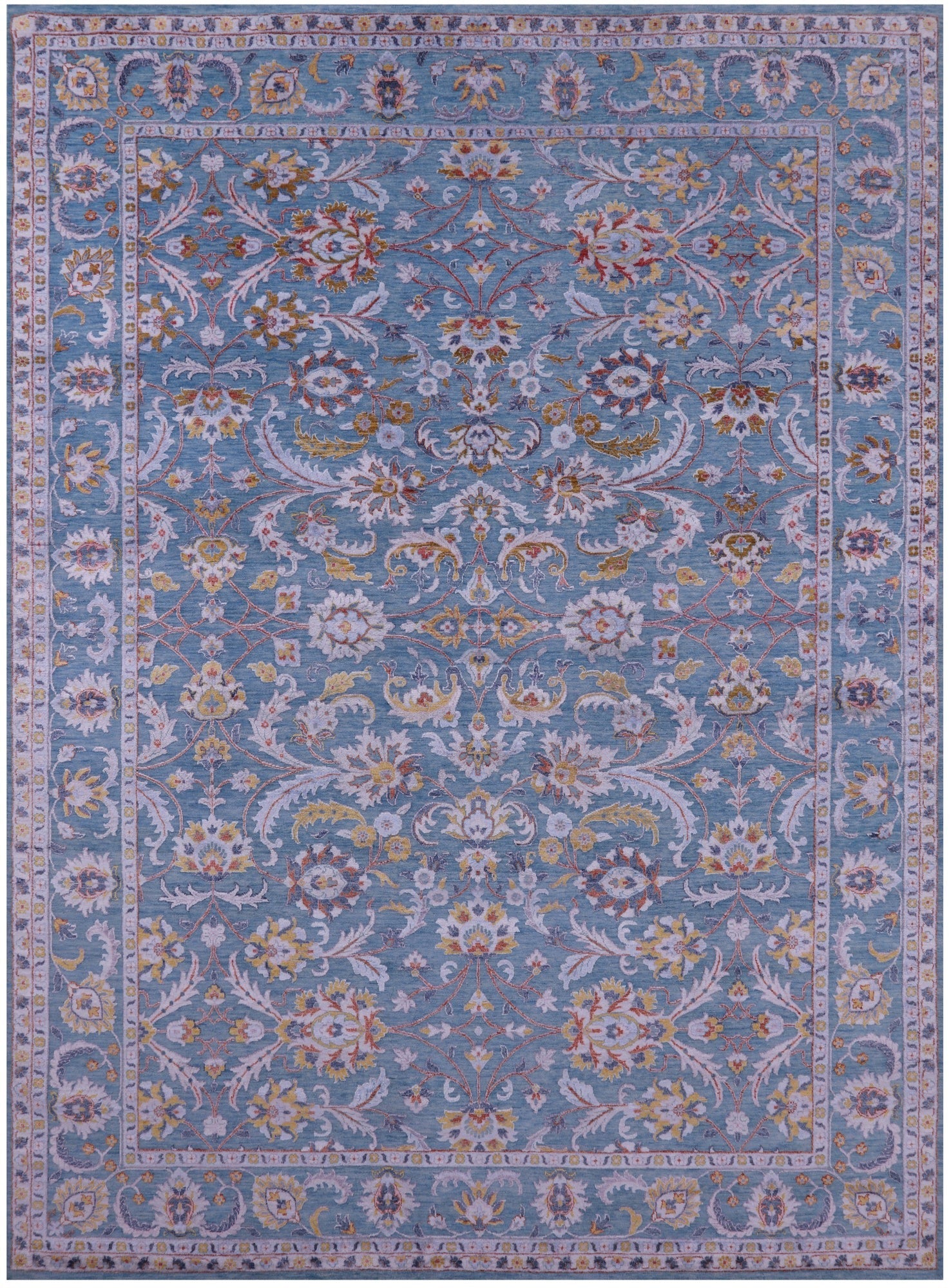 Blue Persian Tabriz Handmade Wool & Silk Rug - 8' 10" X 12' 0" - Golden Nile