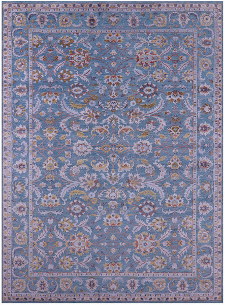 Blue Persian Tabriz Handmade Wool & Silk Rug - 8' 10" X 12' 0" - Golden Nile