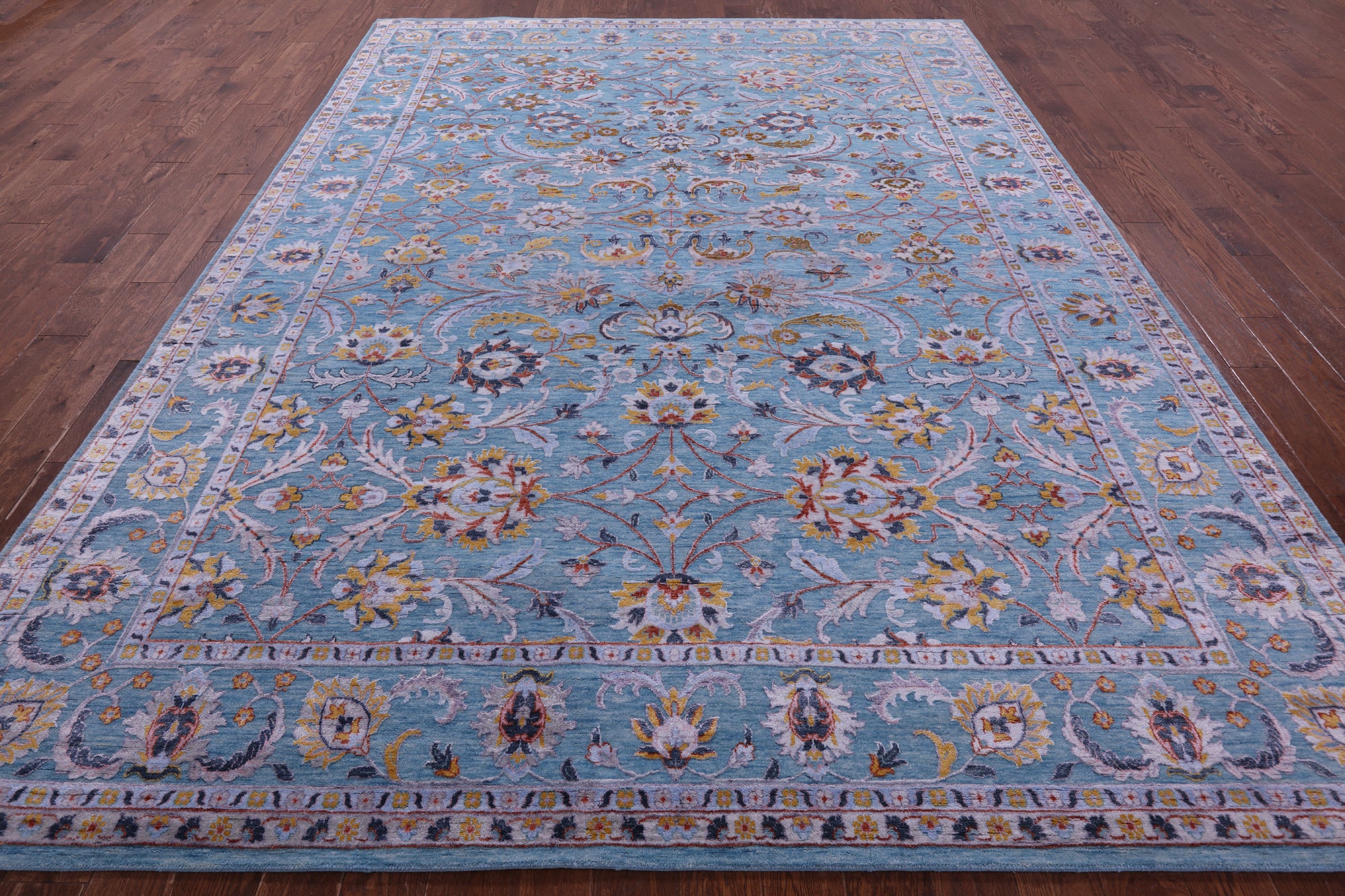 Blue Persian Tabriz Handmade Wool & Silk Rug - 8' 10" X 12' 0" - Golden Nile