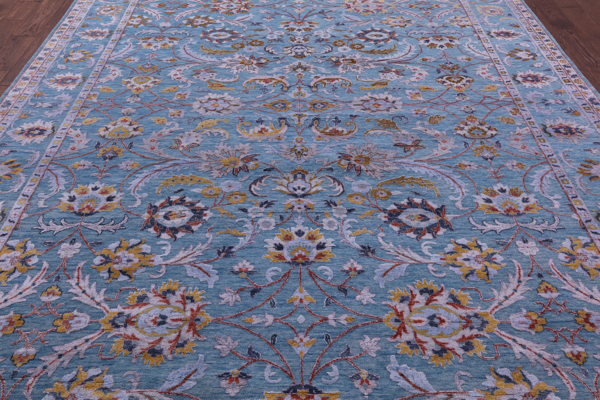 Blue Persian Tabriz Handmade Wool & Silk Rug - 8' 10" X 12' 0" - Golden Nile
