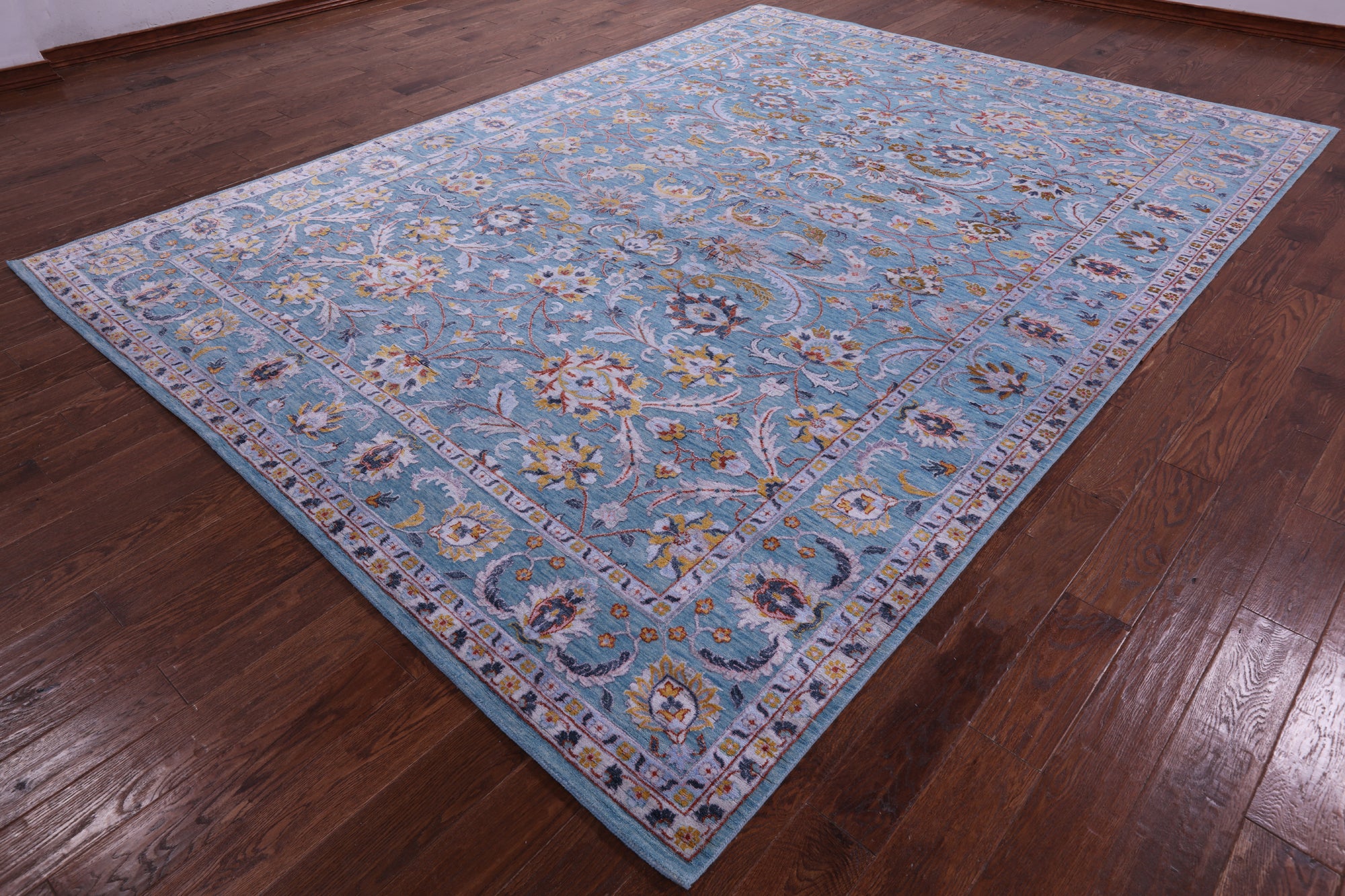 Blue Persian Tabriz Handmade Wool & Silk Rug - 8' 10" X 12' 0" - Golden Nile