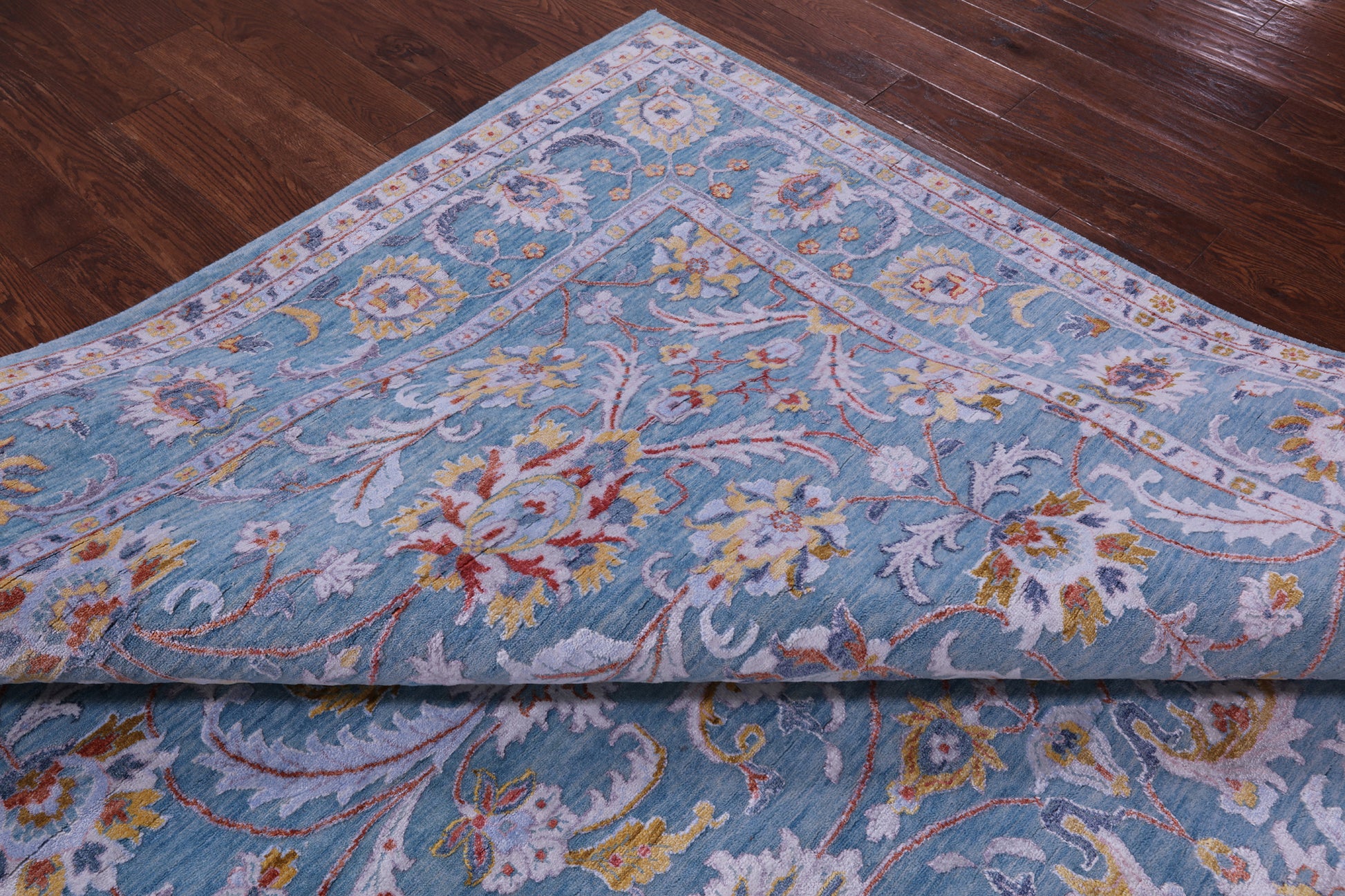 Blue Persian Tabriz Handmade Wool & Silk Rug - 8' 10" X 12' 0" - Golden Nile