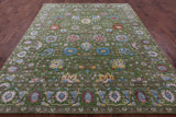 Green Persian Tabriz Hand Knotted Wool & Silk Rug - 8' 0" X 10' 4" - Golden Nile