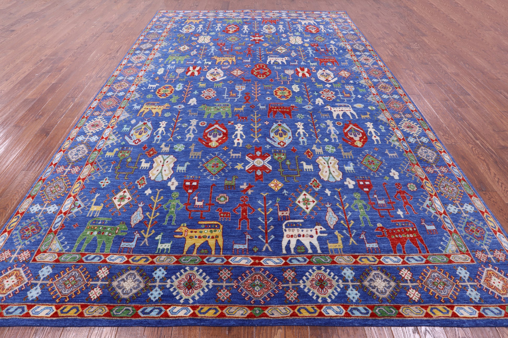 Blue Persian Fine Serapi Handmade Wool Rug - 9' 11" X 13' 11" - Golden Nile