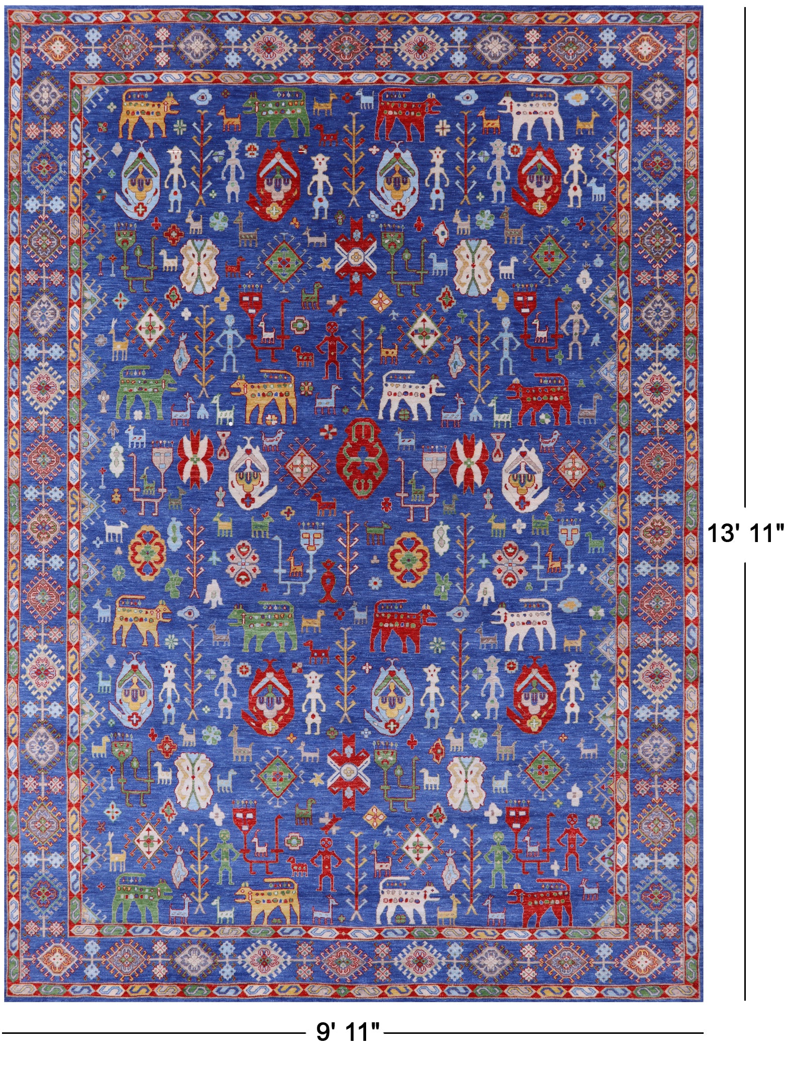 Blue Persian Fine Serapi Handmade Wool Rug - 9' 11" X 13' 11" - Golden Nile