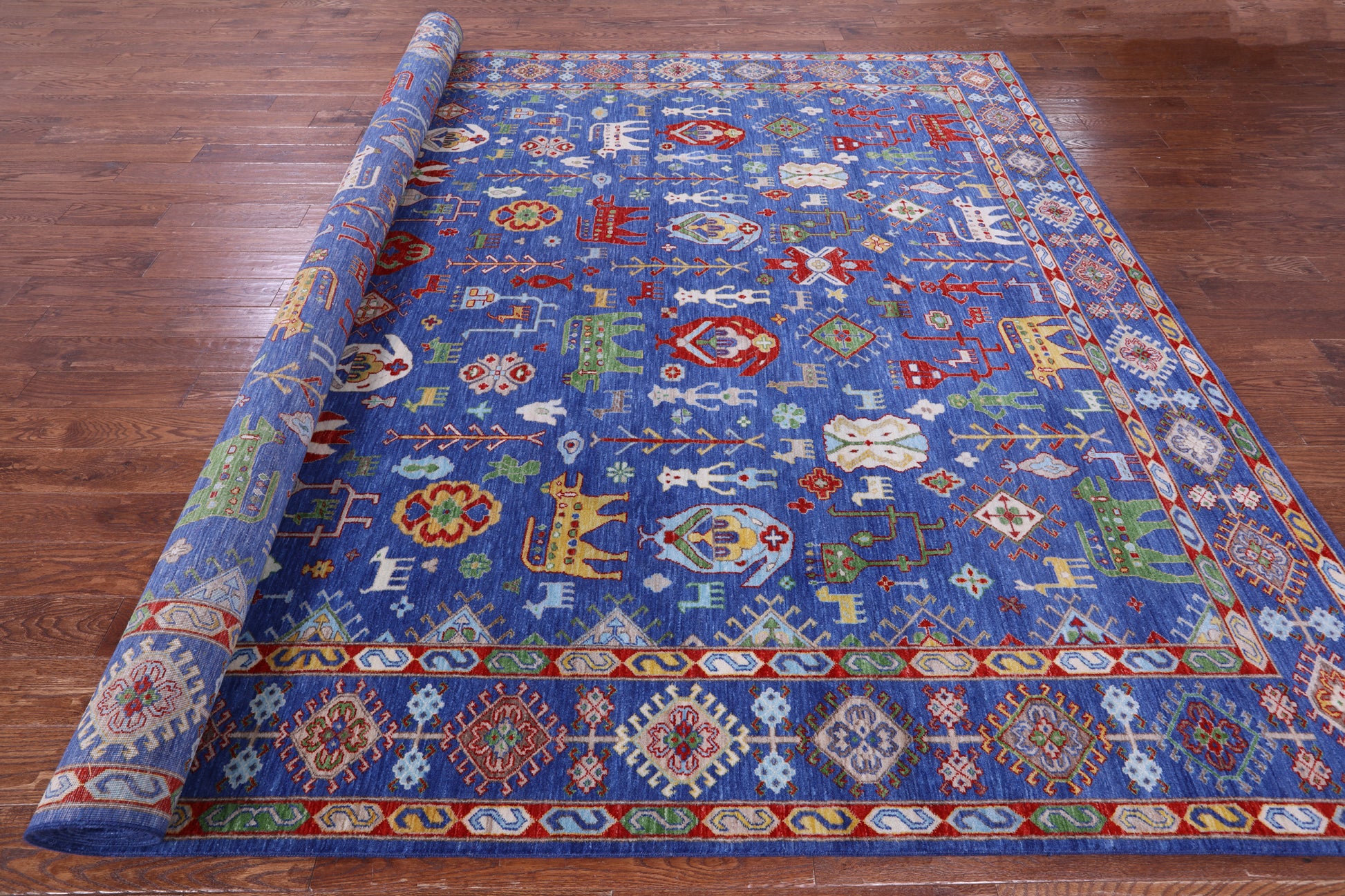 Blue Persian Fine Serapi Handmade Wool Rug - 9' 11" X 13' 11" - Golden Nile