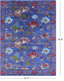 Blue William Morris Hand Knotted Wool Rug - 8' 11" X 12' 0" - Golden Nile