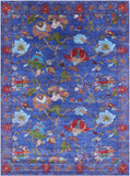 Blue William Morris Hand Knotted Wool Rug - 8' 11" X 12' 0" - Golden Nile
