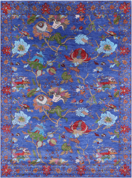 Blue William Morris Hand Knotted Wool Rug - 8' 11" X 12' 0" - Golden Nile
