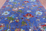 Blue William Morris Hand Knotted Wool Rug - 8' 11" X 12' 0" - Golden Nile