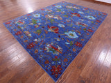 Blue William Morris Hand Knotted Wool Rug - 8' 11" X 12' 0" - Golden Nile
