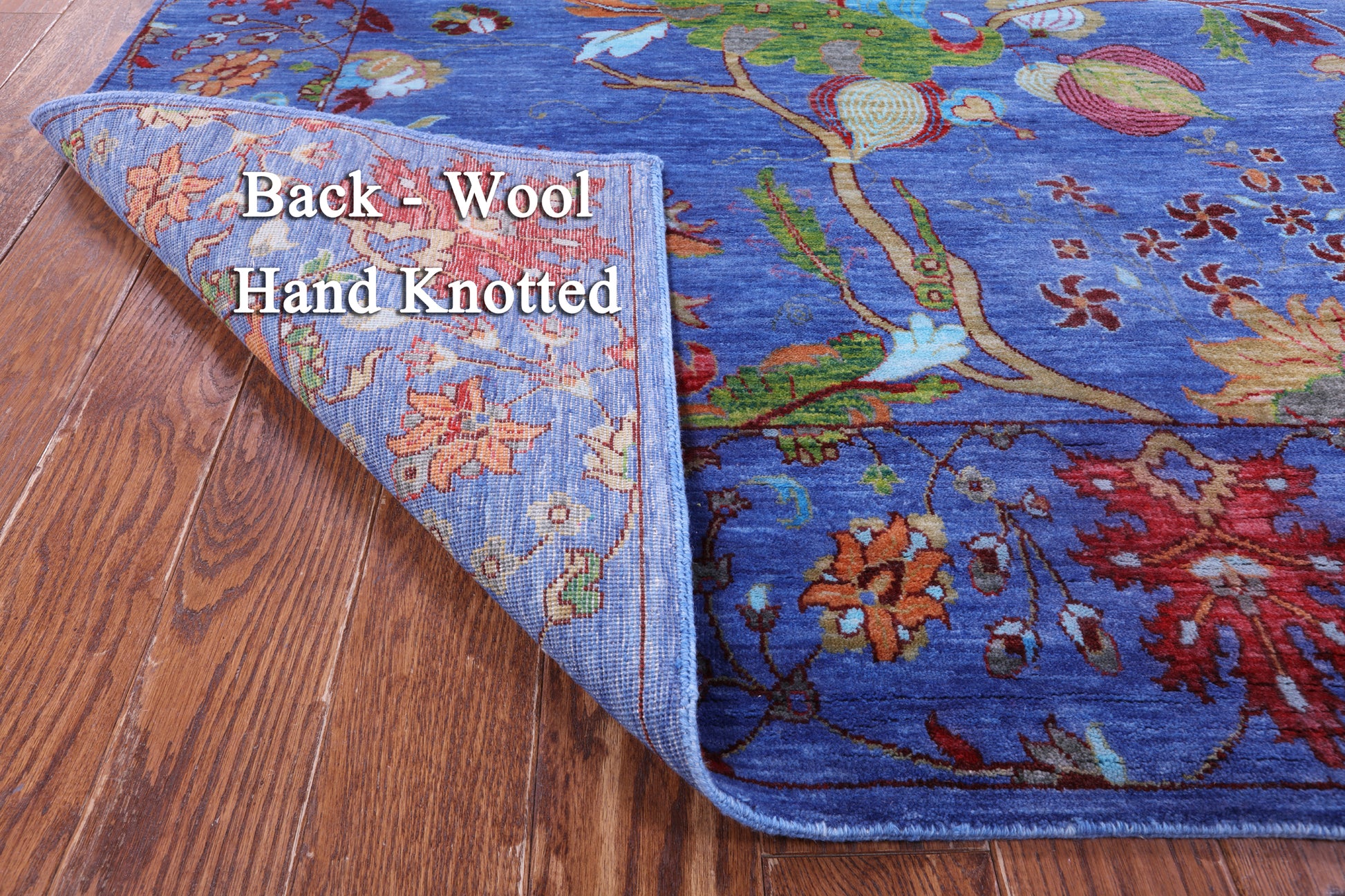 Blue William Morris Hand Knotted Wool Rug - 8' 11" X 12' 0" - Golden Nile