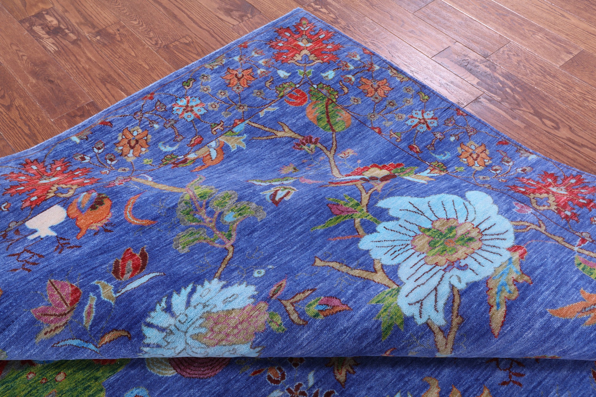 Blue William Morris Hand Knotted Wool Rug - 8' 11" X 12' 0" - Golden Nile