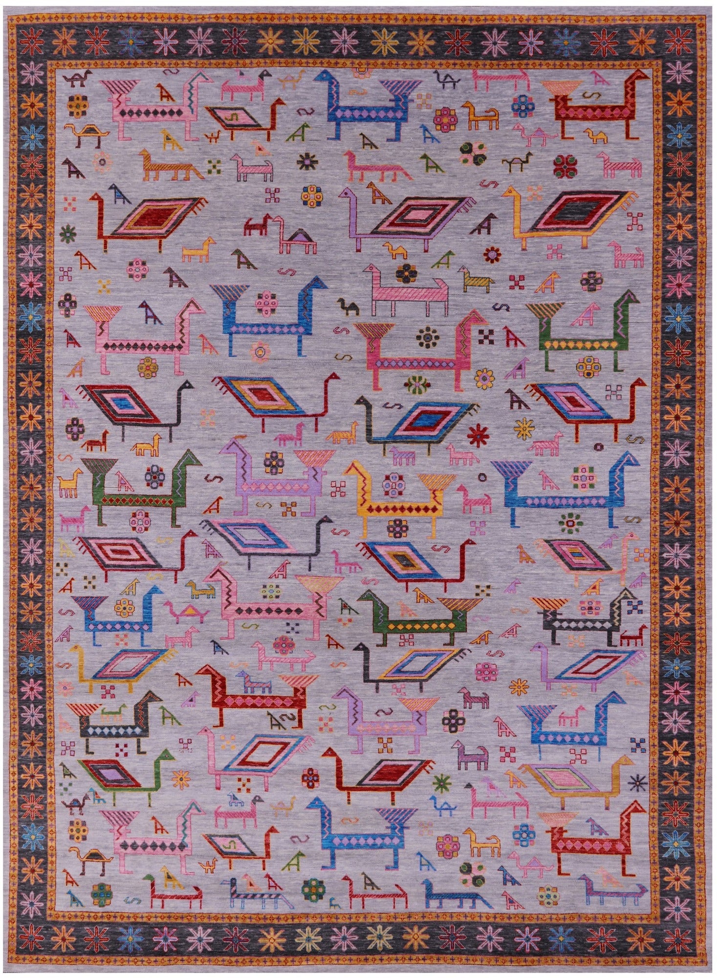 Grey Tribal Persian Gabbeh Hand Knotted Wool Rug - 9' 0" X 12' 1" - Golden Nile