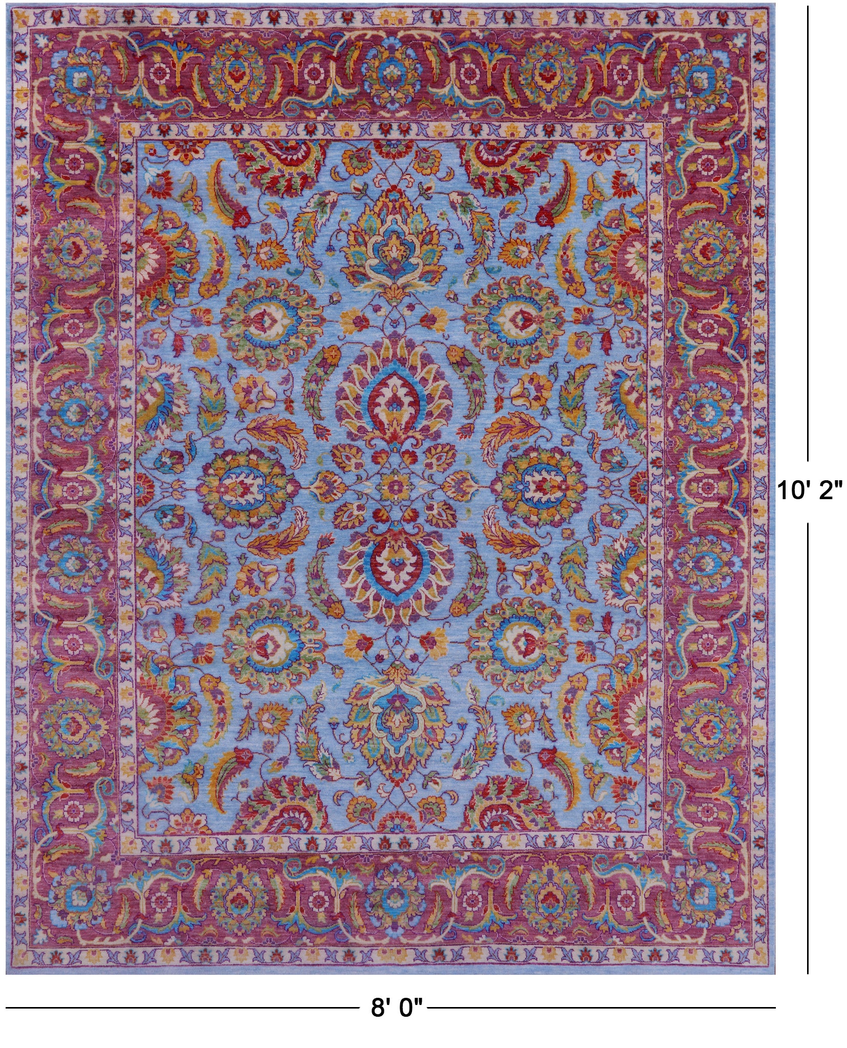 Blue Persian Tabriz Hand Knotted Wool Rug - 8' 0" X 10' 2" - Golden Nile
