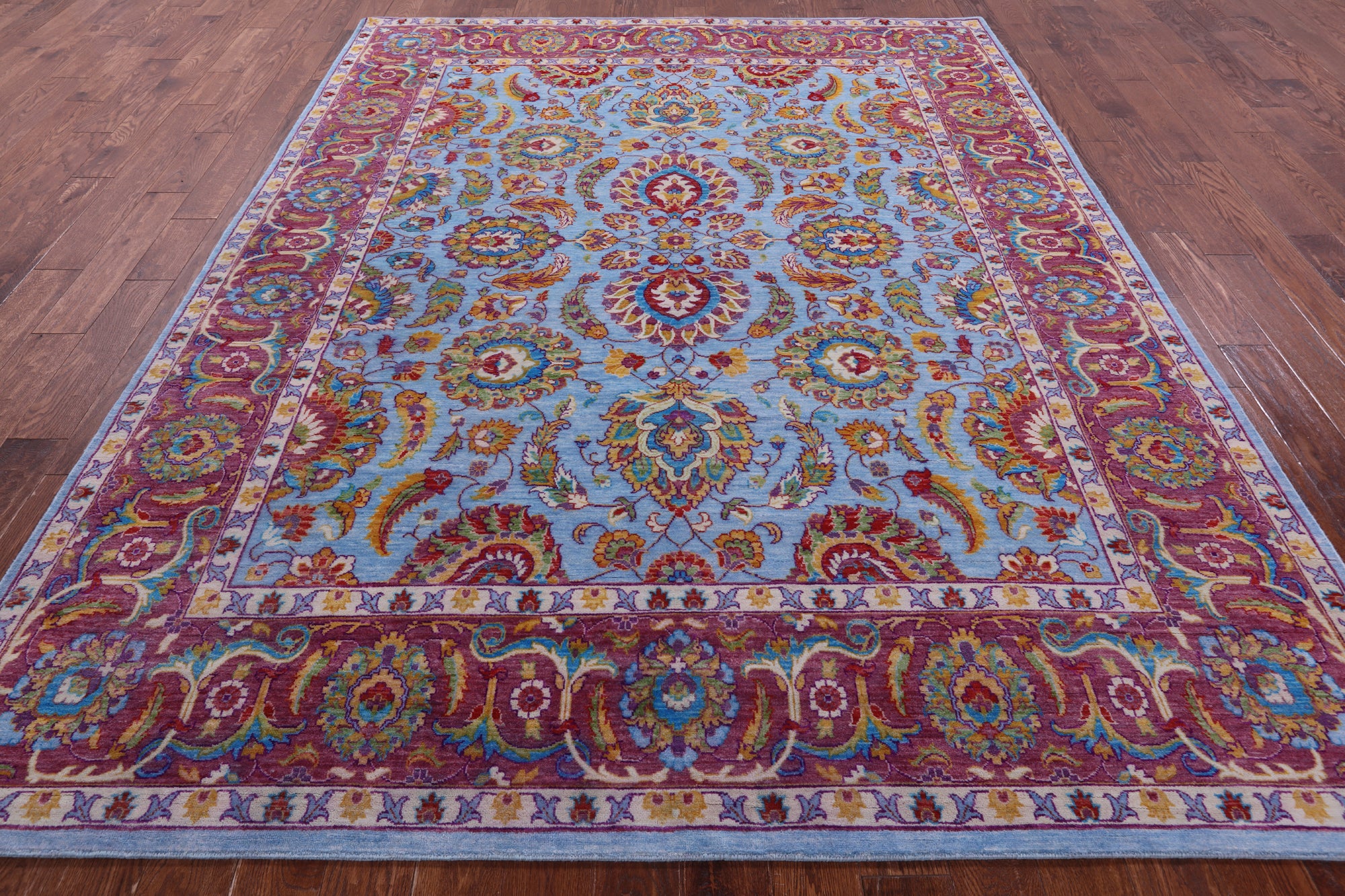 Blue Persian Tabriz Hand Knotted Wool Rug - 8' 0" X 10' 2" - Golden Nile