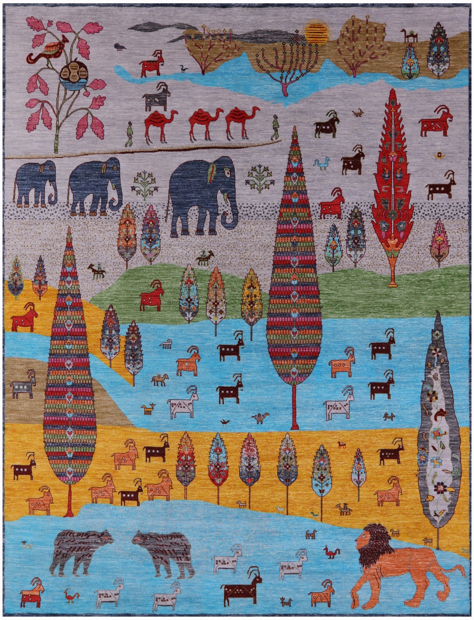 Tribal Persian Gabbeh Hand Knotted Wool Rug - 9' 1" X 12' 1" - Golden Nile