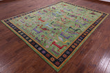 Green Tribal Persian Gabbeh Hand Knotted Wool Rug - 8' 0" X 10' 3" - Golden Nile